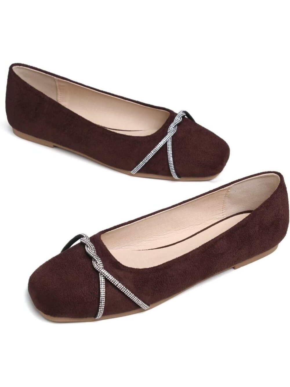 Women's P Late Brown Chain Ballet Flats Fashion Pointed Toe Slip On Dress Shoes - Picture 6 of 6